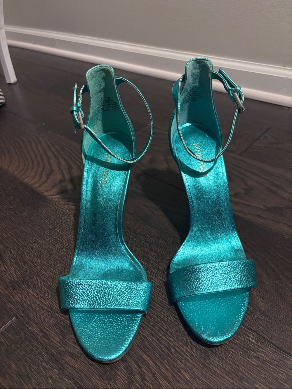 Nine West Metallic Teal Ankle-Strap Heels